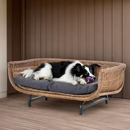 Krines Home Hundekorb aus Weide im Retro-Design mit Kissen für Hunde und Katzen in Braun Größe XL – Bild 1 von 9