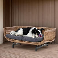 Produktbild von Krines Home Hundekorb aus Weide im Retro-Design mit Kissen für Hunde und Katzen in Braun Größe XL