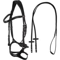 Produktbild von Krone Supreme Satteltrense aus Leder mit anatomischer Kombination und Nasenriemen für Pferde in Schwarz