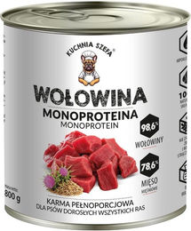 Produktbild von KUCHNIA SZEFA Hund Nassfutter Rind Monoprotein Hypoallergen Stückchen in Sauce 800g