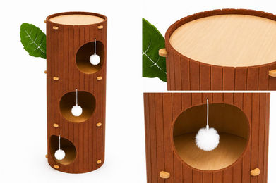 Kunert Katzenkratzbaum in Baumstamm-Optik mit 3 Ebenen, Höhlen und Spielzeug – Bild 1 von 1