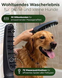 KUNTO Hundebrausekopf mit Silikonborsten und 4 Strahlarten für die Fellpflege von Hunden in Schwarz – Bild 1 von 7