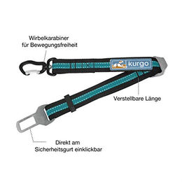 Kurgo Direct to Seatbelt Hundegeschirrclip Swivel Sicherheitsgurt Verbindungsgurt aus Nylon Blau – Bild 1 von 6