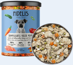 Produktbild von Lachs mit Süßkartoffel, Erbsen und Zucchini (im Glas)