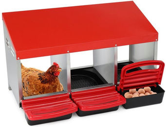 LALAHO Hühnerstall Legenest für Hühner, mit geneigtem Boden, mit Lüftungslöchern, 3 Abteile - Stabiles Metall Legenester für Hühner mit Eierfach – Bild 1 von 5