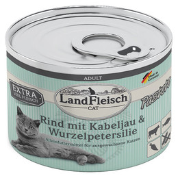 Produktbild von LandFleisch Cat Adult Pastete Rind, Kabeljau, Wurzelpetersilie - 6 x 195 g