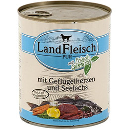 Produktbild von Landfleisch Dog Pur Geflügelherzen & Seelachs - 6 x 800 g