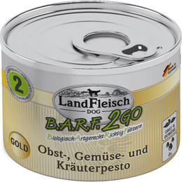 Produktbild von LandFleisch Hund B.A.R.F.2GO Obst-, Gemüse und Kräuterpesto Gold Sparpaket 12 x 200g