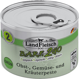 Produktbild von LandFleisch Hund B.A.R.F.2GO Obst-, Gemüse und Kräuterpesto Grün Sparpaket 12 x 200g
