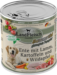 Produktbild von LandFleisch Hund Classic Ente mit Lamm, Kartoffelnn Wildapfel & Gartengemüse Sparpaket 12 x 800g