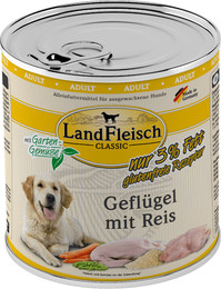 Produktbild von LandFleisch Hund Classic Geflügel mit Reis & Gartengemüse extra mager Sparpaket 12 x 800g
