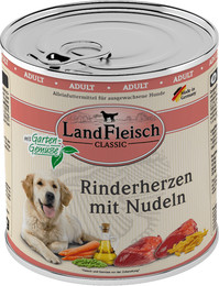 Produktbild von LandFleisch Hund Classic Rinderherzen mit Nudeln & Gartengemüse Sparpaket 12 x 800g