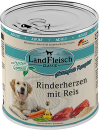 Produktbild von LandFleisch Hund Classic Rinderherzen mit Reis & Gartengemüse Sparpaket 12 x 800g