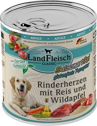Produktbild von LandFleisch Hund Classic Rinderherzen mit Reis, Wildapfel & Gartengemüse Sparpaket 12 x 800g