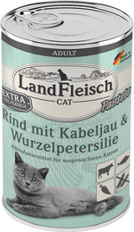 Produktbild von LandFleisch Katze Adult Pastete Rind, Kabeljau, Wurzelpetersilie Sparpaket 12 x 400g