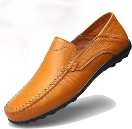 Produktbild von Lässige Sommerschuhe für Herren, leichte, bequeme schwarze flache Schuhe, Halbschuhe aus Leder 47 gelb