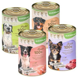 Produktbild von Lecker.Pet 100% Fleisch & Gemüse Hundefutter Nassfutter Mix - 24 x 400 g
