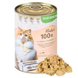 Produktbild von Lecker.Pet Balu's 100% Huhn und Truthahn Katzen Nassfutter - 24 x 400 g