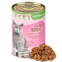 Produktbild von Lecker.Pet Emily's 100% Rindermuskelfleisch Katzenfutter Nassfutter - 18 x 400 g