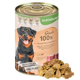 Produktbild von Lecker.Pet Gino's 100% Muskelfleischwürfel Rind & Schwein Hunde Nassfutter - 24 x 400 g