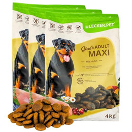 Produktbild von Lecker.Pet Gino's Adult mit Huhn Trockenfutter für Hunde - 3 x 4 kg