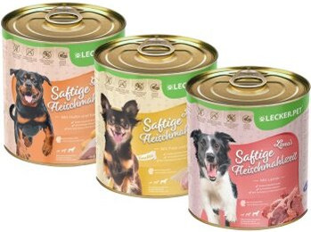 Produktbild von Lecker.Pet® Gino's, Josie's & Luna's Saftige Fleischmahlzeit Hundefutter Nassfutter Mix - 18 x 800 g