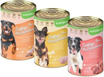 Produktbild von Lecker.Pet Gino's, Josie's & Luna's Saftige Fleischmahlzeit Hundefutter Nassfutter Mix - 18 x 400 g