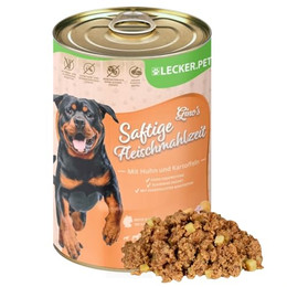 Produktbild von Lecker.Pet Gino's Saftige Fleischmahlzeit mit Huhn & Kartoffeln Hundefutter Nassfutter - 12 x 400 g