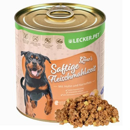 Produktbild von Lecker.Pet Gino's Saftige Fleischmahlzeit mit Huhn & Kartoffeln Hundefutter Nassfutter - 12 x 800 g