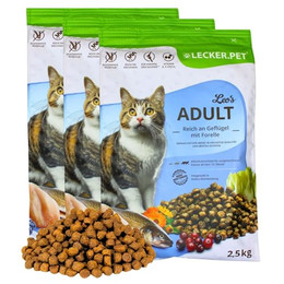 Produktbild von Lecker.Pet Leo's Adult Geflügel & Forelle Katzenfutter Trockenfutter - 7,5 kg