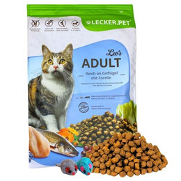 Produktbild von Lecker.Pet® Leo's Adult Geflügel & Forelle Katzenfutter Trockenfutter - 2,5 kg