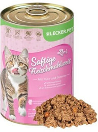 Produktbild von Lecker.Pet Leo's Saftige Fleischmahlzeit mit Pute & Gemüse Katzenfutter Nassfutter - 18 x 400 g