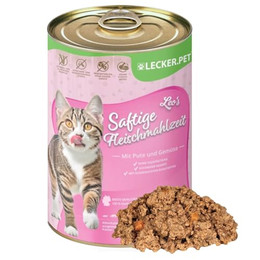 Produktbild von Lecker.Pet Leo's Saftige Fleischmahlzeit mit Pute & Gemüse Katzenfutter Nassfutter - 12 x 400 g