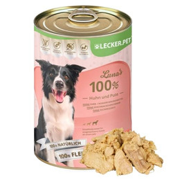 Produktbild von Lecker.Pet Luna's 100% Huhn und Pute Hundefutter Nassfutter - 18 x 400 g