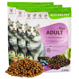 Produktbild von Lecker.Pet Mia's Adult Herzhaftes Geflügel Katzenfutter Trockenfutter - 7,5 kg