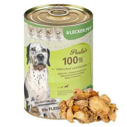 Produktbild von Lecker.Pet Paula's 100% Hähnchen und Karotte Hundefutter Nassfutter - 18 x 400 g