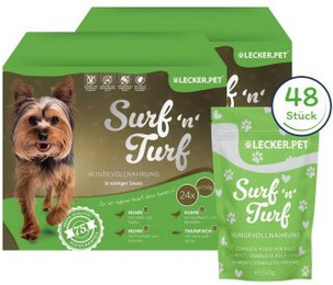 Produktbild von Lecker.Pet Surf'n'Turf Pouches Hundefutter Nassfutter 4 Sorten - 48 x 150 g