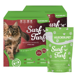 Produktbild von Lecker.Pet Surf'n'Turf Pouches Katzenfutter in feiner Jelly - 48 x 85 g