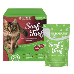 Produktbild von Lecker.Pet Surf'n'Turf Pouches Katzenfutter in feiner Jelly - 24 x 85 g