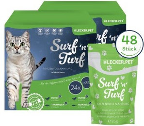 Produktbild von Lecker.Pet Surf'n'Turf Pouches Katzenfutter in feiner Sauce - 48 x 85 g