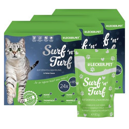 Produktbild von Lecker.Pet Surf'n'Turf Pouches Katzenfutter in feiner Sauce - 72 x 85 g