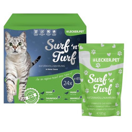 Produktbild von Lecker.Pet Surf'n'Turf Pouches Katzenfutter in feiner Sauce - 24 x 85 g