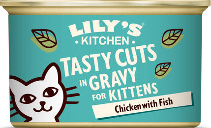 Produktbild von Leckere Stücke aus Huhn und Meeresfisch in Soße für Kätzchen (85g) | Lily's Kitchen