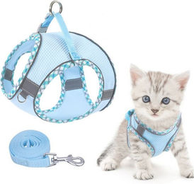 Produktbild von Ledander Hunde-Geschirr Katzen-Geschirr, Ausbruchssicher, Verstellbares Katzen-Geschirr, mit Leine, Reflektierende Streifen, Weiches Katzen-Geschirr