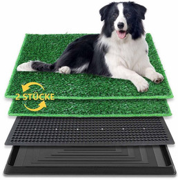 Produktbild von Ledander Hundetoilette Hundeklo 76*51cm Hundetoilette kleine große Hunde, Welpen-Toilette Klo, mit 2X Kunstrasenmattes und Auffangschale für Drinnen und Draußen