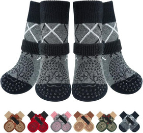Produktbild von Ledander Pfotenschutz 4 Stück Doppelseitige Anti Rutsch Hundesocken, (Leckschutz mit Klettverschluss Riemenfür Innenbereich), Pfotenschutz für Hunde, Schuhe für Kleine, Mittlere und Große Hunde