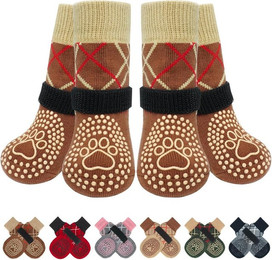 Produktbild von Ledander Pfotenschutz 4 Stück Doppelseitige Anti Rutsch Hundesocken, (Leckschutz mit Klettverschluss Riemenfür Innenbereich), Pfotenschutz für Hunde, Schuhe für Kleine, Mittlere und Große Hunde