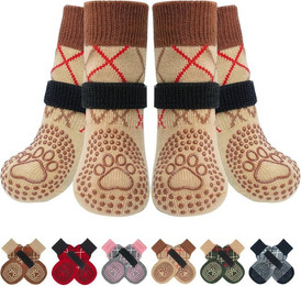 Produktbild von Ledander Pfotenschutz 4 Stück Doppelseitige Anti Rutsch Hundesocken, (Leckschutz mit Klettverschluss Riemenfür Innenbereich), Pfotenschutz für Hunde, Schuhe für Kleine, Mittlere und Große Hunde