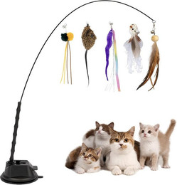 Produktbild von Ledander Tier-Beschäftigungsspielzeug Interaktive Katzenangel mit Saugnapf und Federspielzeug, Feder, Perfektes Spielzeug für Katzen, fördert Bewegung und Jagdinstinkt