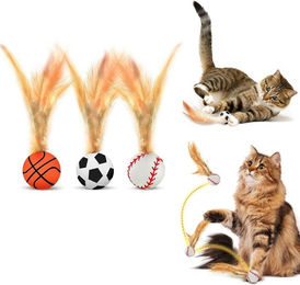 Produktbild von Ledander Tier-Intelligenzspielzeug 3 Stück Hüpfender Katzenball mit Feder, Interaktives Katzenspielzeug, Feder Katzenbälle, hüpfender Spielzeug Ball, Katzen-Hüpfballspielzeuge